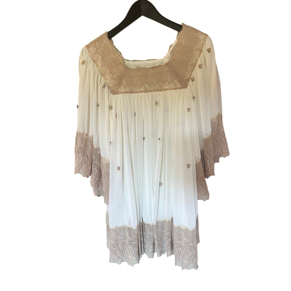 Badgley Mischka American Glamour Women’s 3/4 Sleeve Top White Size Large Shear